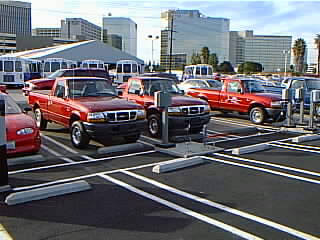 Ford Rangers at EV Rental Cars chargers