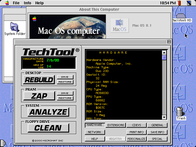 MacOS 8.1 on a Duo 230 in Dock II