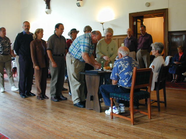 Communion service in dining room