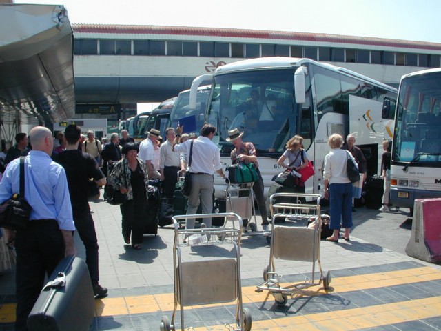 Boarding buses at Barcelona airport